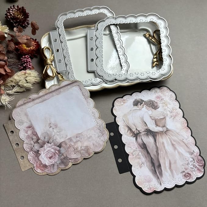 Rectangular Loose-Leaf Lace Die Cuts for Card Making, Background Cutting Dies DIY Album Scrapbooking Decor Paper Craft Metal Die Cuts Party Wedding Decorations