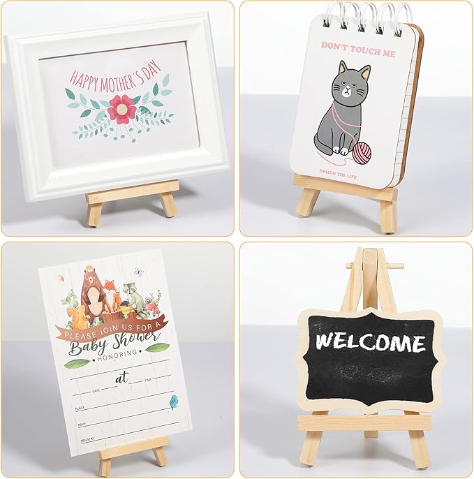 40 Pack 5 Inch Mini Wood Easel Stand Mini Wood Display Easel Wooden Tripod Holder Stand for Painting Portable Canvas Photo Picture Sign Displaying Small Business Cards Artist Phone Wedding