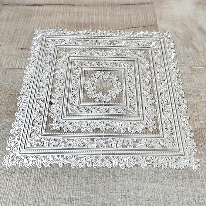 Lapoo Flowers Metal Cutting Die for Scrapbooking - Durable, Cut Stencils for DIY Scrapbook Photo Album Decorative Paper Card, Card Making Supplies (Multiple Large Lace Square Frames 8.1 x 8.1 in)