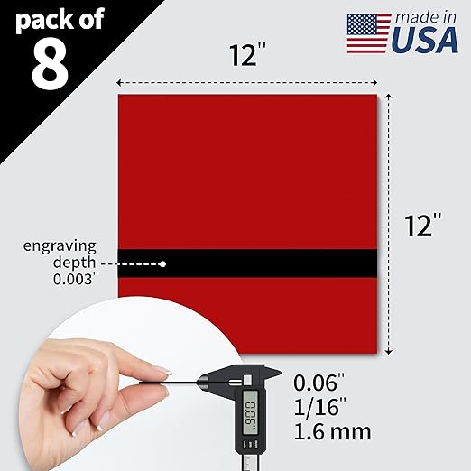 Trotec TroLase | 12"x12"x1/16", 8 Pcs | Red/Black | 2 Ply | Modified Acrylic | Laser Engraving Double Color Plastic Sheet | Engraving Blanks for Laser, Saw, Guillotine | Made in USA