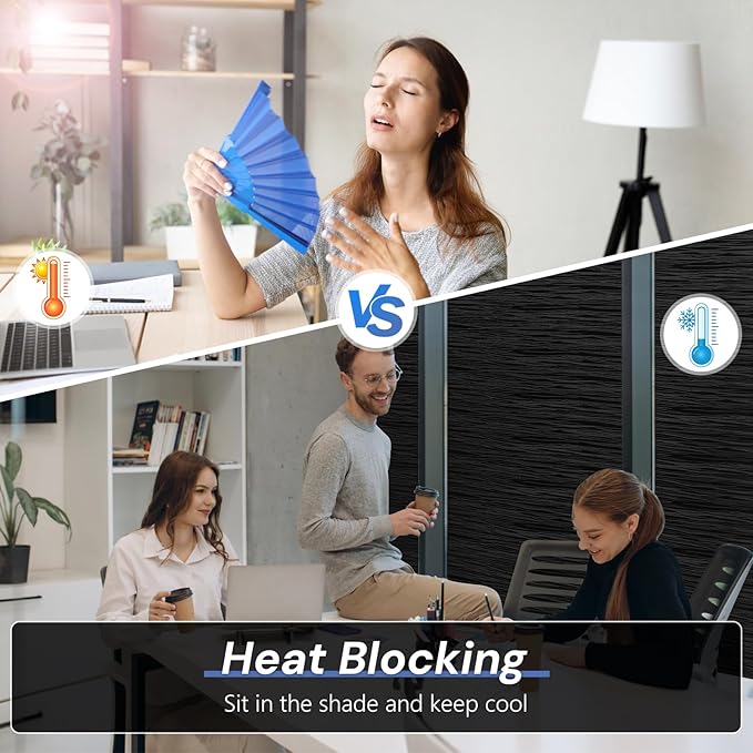 Haton Blackout Window Film, Black Out Sun Blocking Window Cover, Static Cling Frosted Privacy for Glass, Heat Control Darkening Room Coverings Shades Tint for Home Day Sleep, 23.6" x 157.4"