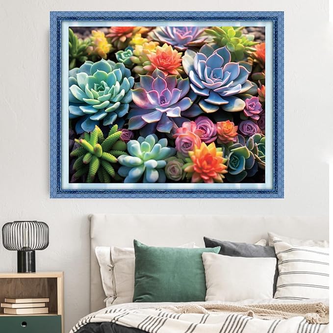 Dimxvean Stamped Cross Stitch Kits,Cross Stitch Kits for Adults Beginners,Embroidery Kits Full Range of Cross Stitch Stamped Kits Needlepoint Kits Cross Stitch Patterns-Succulent Plants 16x20 inch