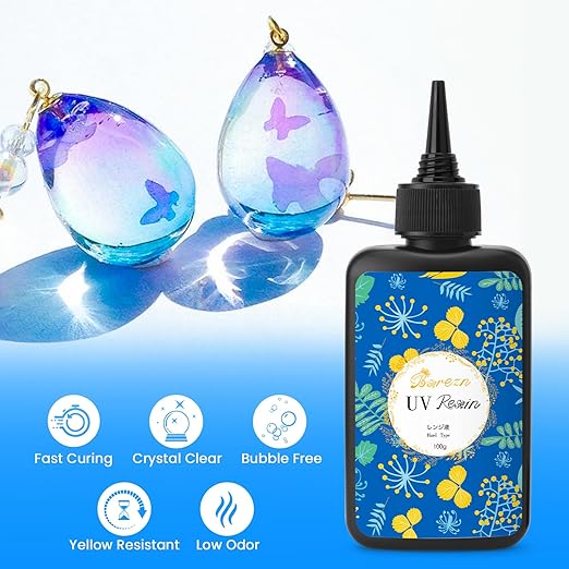 Bsrezn 200g UV Resin Kit with Upgraded Light 18 Beads, Crystal Clear Solar Activated UV Epoxy Resin for Jewelry Making (100g x 2)