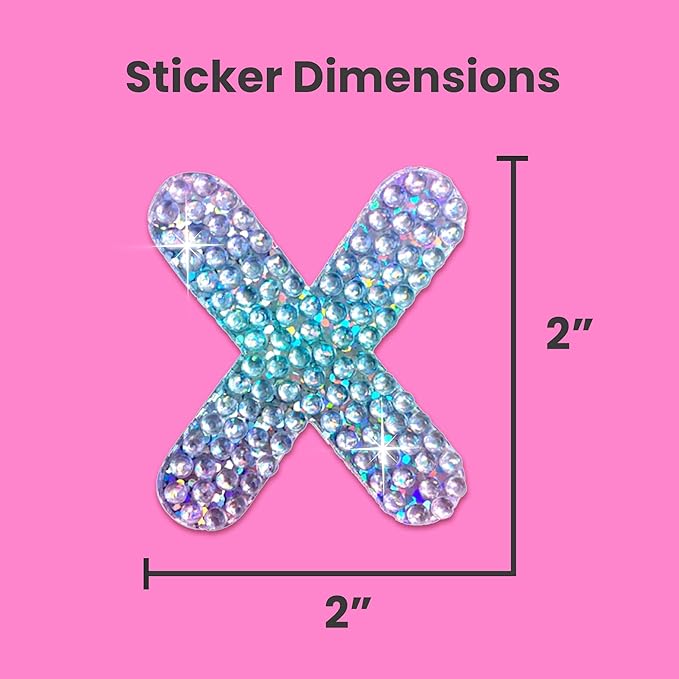 StickerBeans® Rhinestone Alphabet Letter Sticker X - Unique Sparkly Design 2” x 2” Cut-to-Shape Adhesive - Personalization, Collecting, Gifting, Scrapbooking, Decorating Laptops, Phone Cases, All Ages
