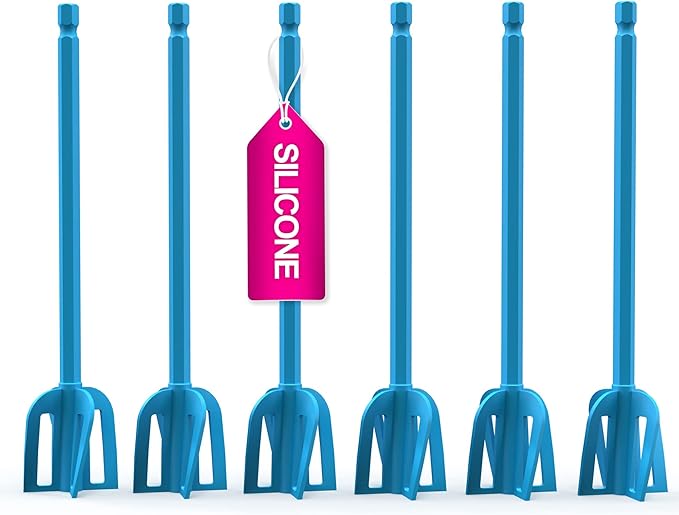 Epoxy Resin Mixer Silicone Paddles - 6 Reusable Pixiss Multipurpose Bidirectional Paint Stirrer for Drill Epoxy & Paint Mixer Drill Attachment - Paint Stirrers Epoxy Stirrer - Paint Mixer for Drill