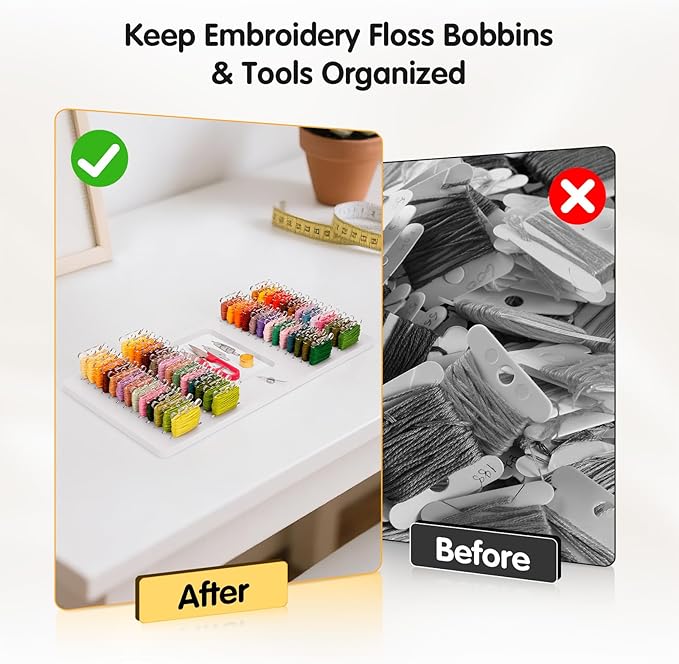 3mm Embroidery Floss Storage Organizer, 52-Slot Bobbin & Tools Tray with Magnetic, Embroidery Thread Organizer Holder for Cross Stitch Storage (Bobbins are Not Include)