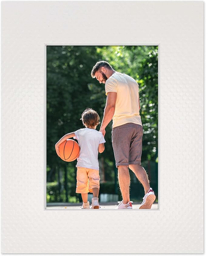 Pack of 25 Acid Free 11x14 Mats Bevel Cut for 8.5x11 Photos - Golf Ball Texture Precut Matboards With Backing Boards and Clear Photo Mat Bags For Pictures, Photos, Framing - 4-ply Thickness