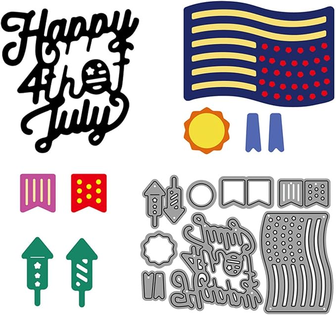 Cutting Dies Metal Stencils Scrapbooking Tools DIY Embossing Template for Paper Card Making Album Arts Crafts Supplies (Happy Independence Day-9.5x7.6cm)