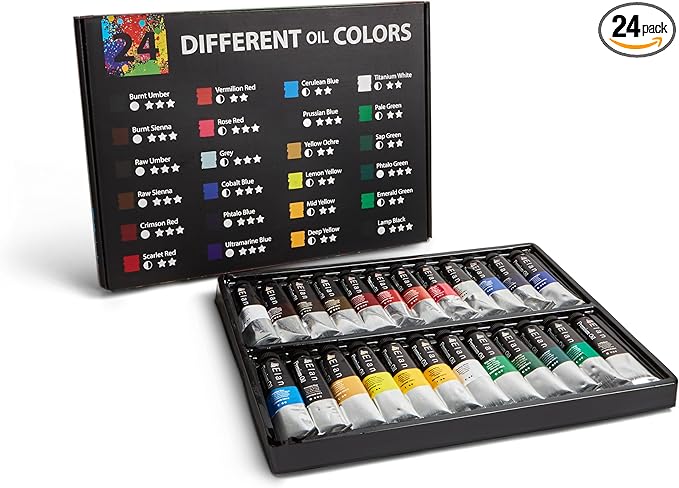 Elan Professional Oil Paint Set, 24 Vibrant Colors Tubes 1.7fl oz, Non-toxic Oil Paints for Canvas Painting, Art Paints for Adults & Artists
