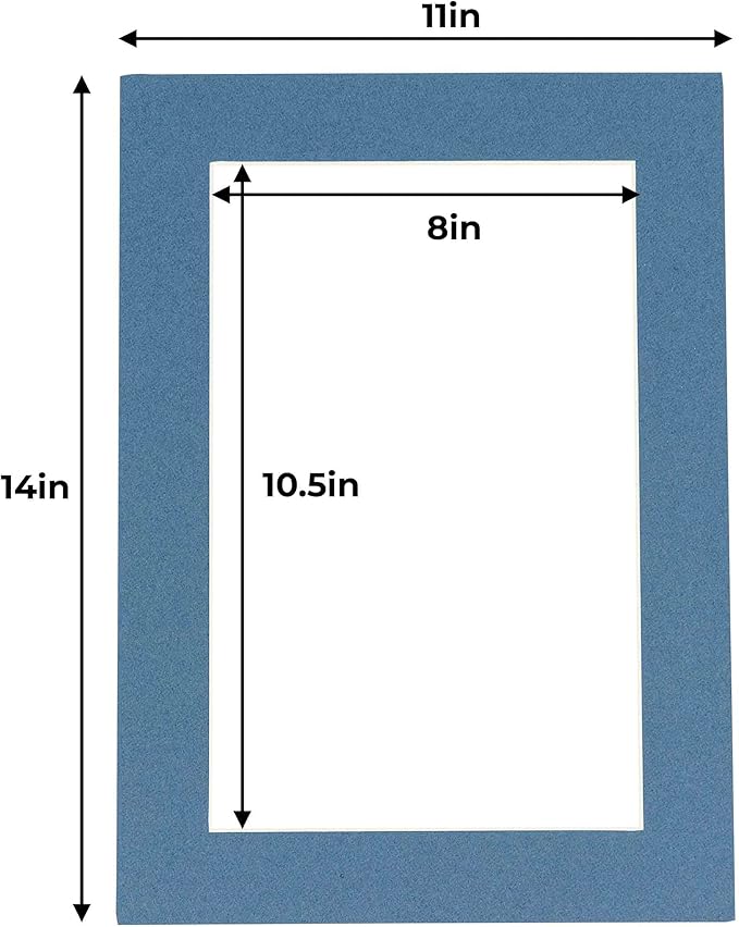 11x14 Mat for 8.5x11 Photo - Precut Steel Blue Picture Matboard for Frames 11 x 14 Inches - Bevel Cut to Display Art 8.5 x 11 Inches - Acid Free Pack of 100 MATS with Backing Boards & Clear Bags