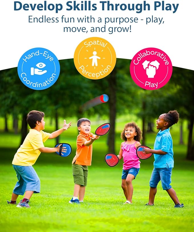 JoyCat Toss and Catch Ball Game Set,Toddler Baseball Glove,Beach Pool Yard Camping Games,Kids Outdoor Toys for Family, Birthday Gifts for 3 4 5 6 7 8 9 10+Year Old Boys Girls (2 Paddles 2 Balls)