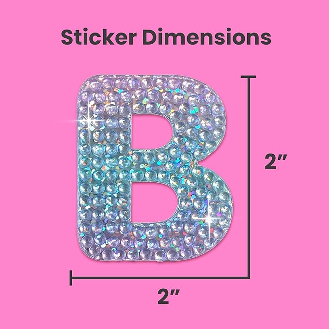 StickerBeans® Rhinestone Alphabet Letter Sticker B - Unique Sparkly Design 2” x 2” Cut-to-Shape Adhesive - Personalization, Collecting, Gifting, Scrapbooking, Decorating Laptops, Phone Cases, All Ages