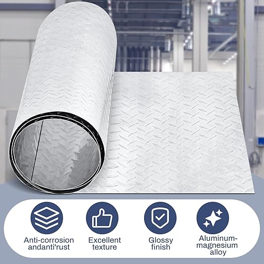 Diamond Plate Sheet Metal Heavy Duty Tread Aluminum Sheet Diamond Tread Plate for Wall Covering, Cargo Trailer, RV and More(24 x 96 Inch,Silver)