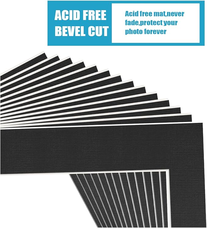 Egofine 11x14 Black Picture Mats Pack of 14, Frame Mattes for 8x10 Pictures, Acid Free, 1.2mm Thickness, with Core Bevel Cut