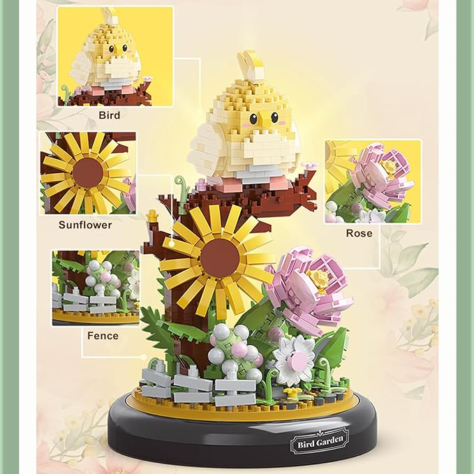Parrot Flower Bouquet Building Set Plants Friend Set Adults Bonsai Tree Animal Building Blocks Set Party Favors for Kids Valentine's Birthday Gift for Girlfriend Boys Girls Age 6-12+(Parrot)