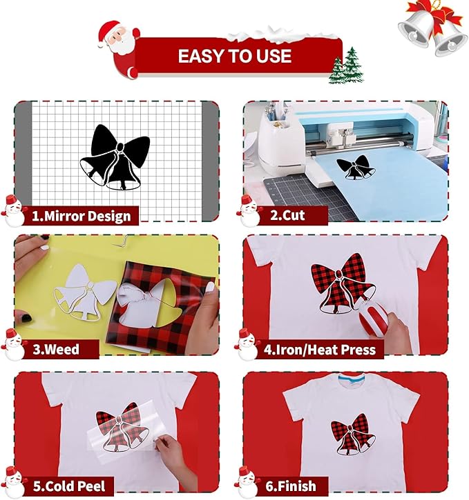 HTVRONT Christmas HTV Vinyl Rolls Heat Transfer Vinyl - 12" x 8ft Buffalo Plaid HTV, Iron on Vinyl for T Shirt and Christmas Decorations (Red and Black Plaid)