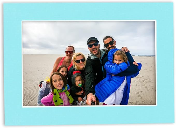 8.5x11 Mat Bevel Cut for 7x9 Photos - Acid Free Aquamarine Blue Precut Matboard With Backing Board and Crystal Clear, Self Seal Photo Mat Bag - For Pictures, Photos, Framing - 4-ply Thickness