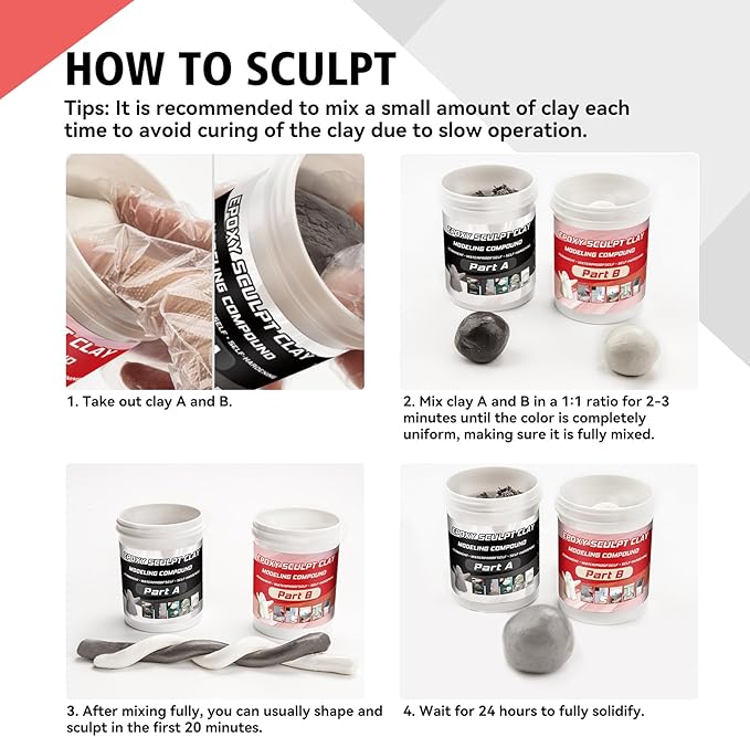 Epoxy Sculpt Clay, Self-Hardening Model Magic Sculpt Epoxy Clay, A&B 2 Part Epoxy Putty, Modeling Compound Sculpting Clays for Sculpting, Modeling, Repairing, Filling, Building, 1 Pound, Natural