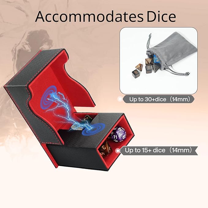 Dice Tower and Tray, Portable Commander Deck Box, Foldable Dice Storage Box for Dungeons and Dragons Rolling Tray Black/Red