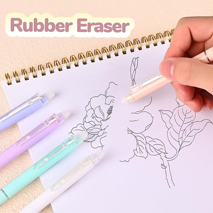 Temiary 10 Pcs Retractable Erasable Gel Pens, Fine Point 0.5 mm, Make Mistakes Disappear, Smooth Writing Gel Pen with Eraser for Journaling Note Taking Marking Planner Crossword Puzzles (Black Ink)
