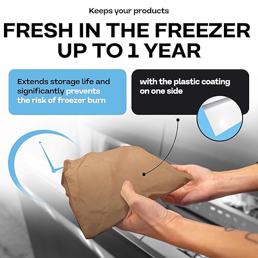 Brown Freezer Paper Roll 24" x 1800" (150 feet) with Cutter - USA-made Freezer Paper for Meat & Fish - Poly-Coated Food Wrapping Material for Freezing - Barrier Against Air & Moisture by IDL Packaging