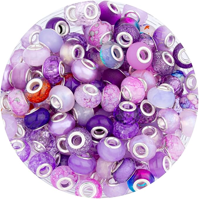 LAIDANLA Purple Mix 100pcs 14mm Round Resin, Plastic, Acrylic Loose Beads for Jewelry Making, Bracelets, Necklaces, Holiday Decorations