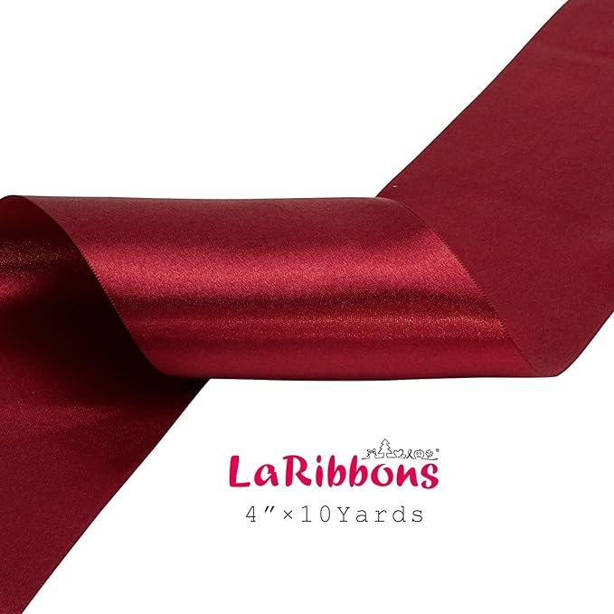 LaRibbons Red Satin Ribbon 4 Inch 10 Yards Christmas Ribbons Double Faced Luxury Burgundy Silk Ribbon for Gift Wrapping Flower Bouquets Bow Christmas Wedding Party Decoration