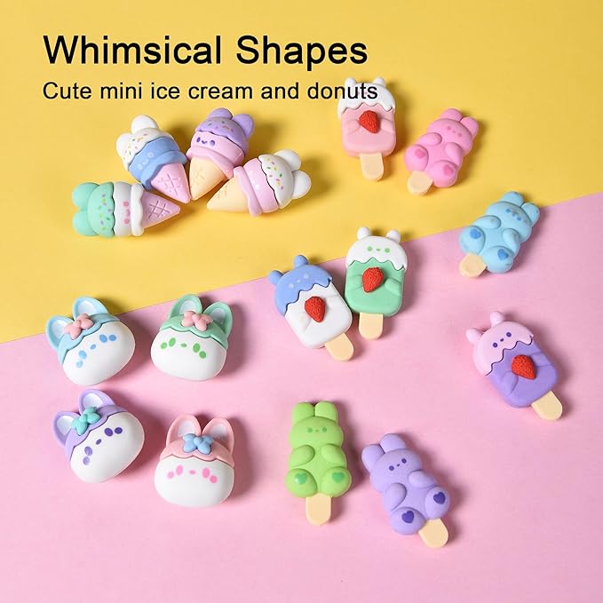 HILAZA 16 Pcs Ice Cream Erasers for Kids, Cute Animal Erasers for Girls, Cool Fun Puzzle Food Erasers for Ice Cream Themed Party Favors