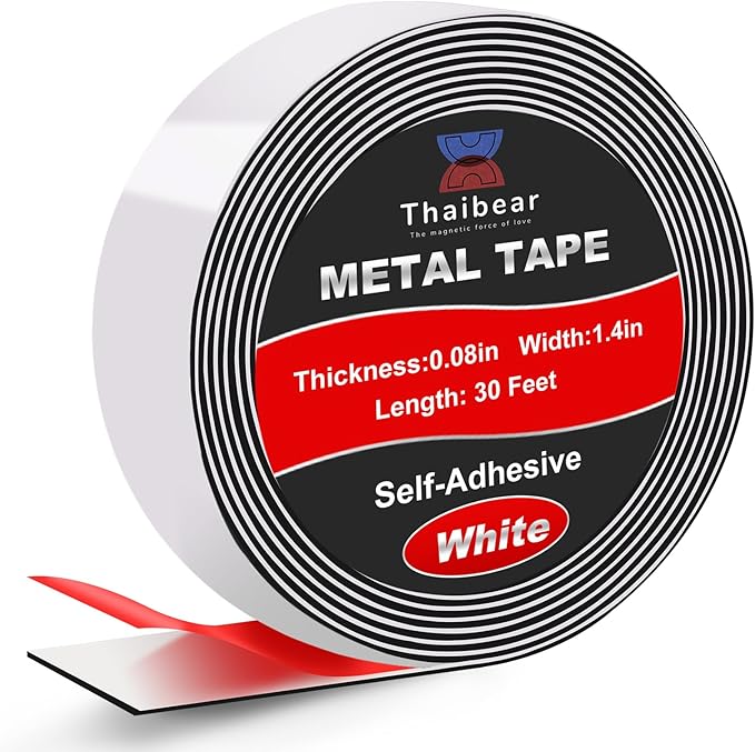 Thaibear Self Adhesive Metal Tape for Magnets (1.4'' Wide x 30 ft Long) Flexible Metal Strips for Magnets, Ferrous Tape for Magnets, Stick Metal Magnetic Tape Strips Roll with Adhesive Backing