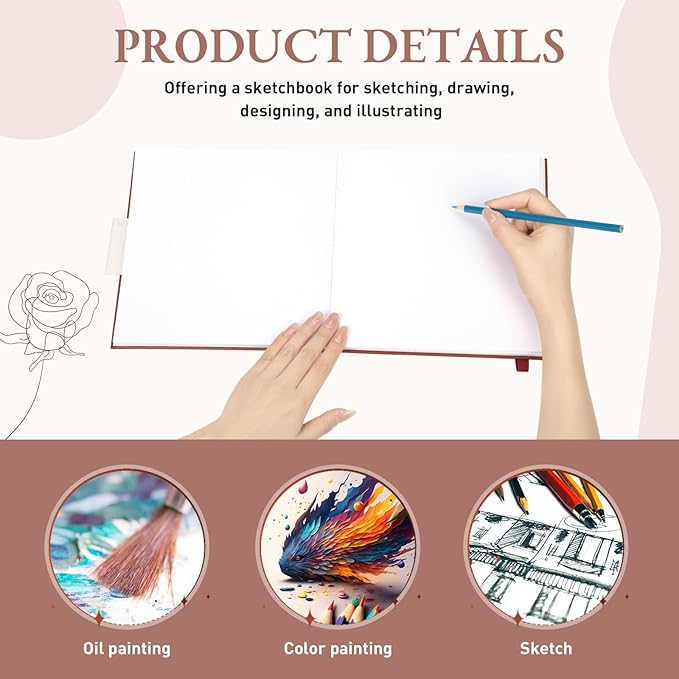 Moinchore Back to School Gifts Square Sketchbook 8 x 8 Inch Hardcover Art Sketch Book Drawing Papers 120 Pages, Mixed Media Journal Notebook with Elastic Closure Sketchbook for Drawing(Dark Red)