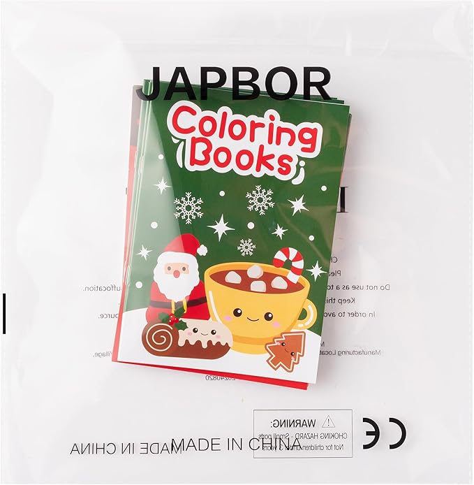 JAPBOR Christmas Food Coloring Books - 24PCS Mini Xmas Latte Color Book Bulk for Kids Party Favors, Merry Christmas Winter Small Colour Pages for School Class Drawing Painting Games
