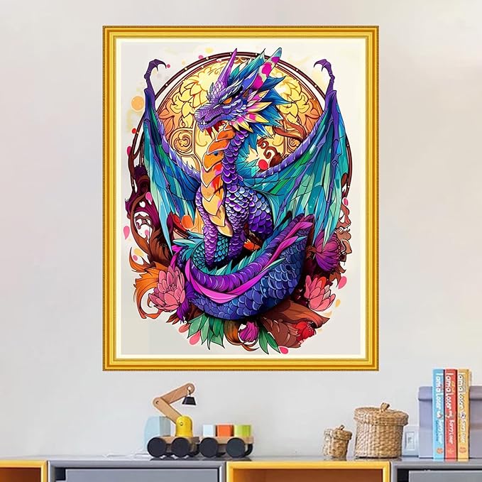 Magxvouy Cross Stitch Kits Stamped Full Range of Embroidery Kits,Cross Stitch Patterns Needlework Kits for Beginners 11CT Printed Kits&Magic Dragon 16x20 inch
