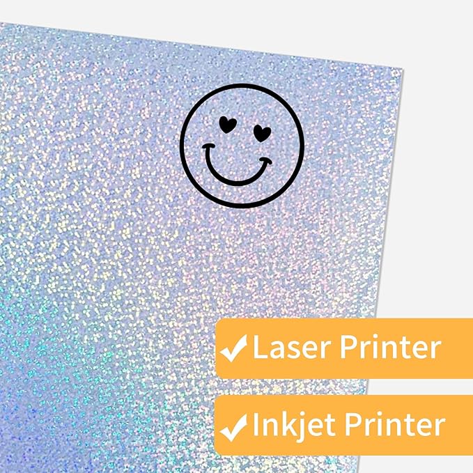 Printable Sticker Paper, Holographic Printable Stickers Paper, Laser/Inkjet Printing- Letter Size(8.5" x 11”- 20 Sheets)