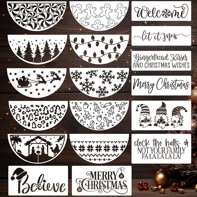 Christmas Stencils for Painting on Wood 12” Christmas Stencils for Crafts Reusable Holiday Doormat Stencil for Porch Hanger Fabrics Decor
