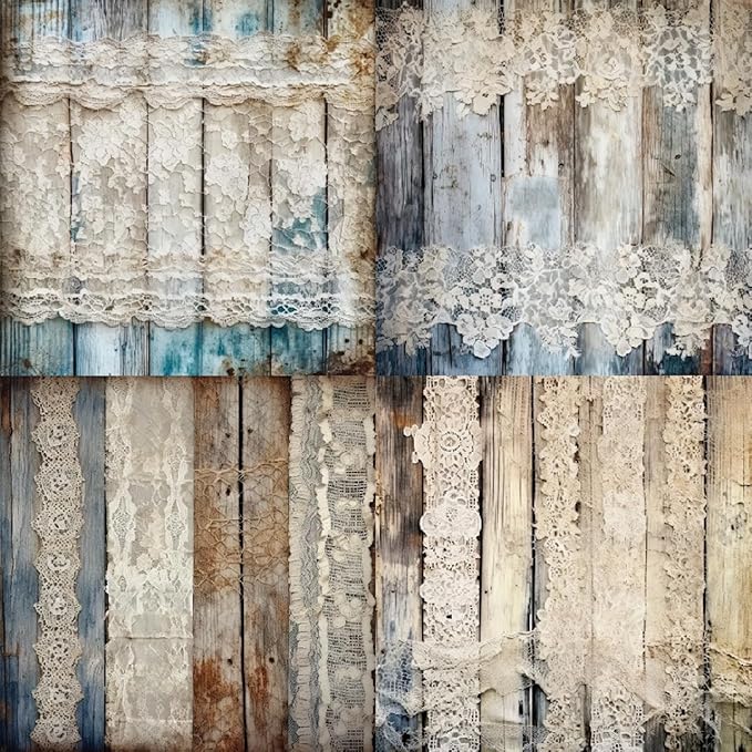 Vintage Lace & Wood Scrapbook Paper Pad 6x6, Single-Sided, 12 Designs, 24 Sheets, DIY Crafts, Scrapbooking Supplies