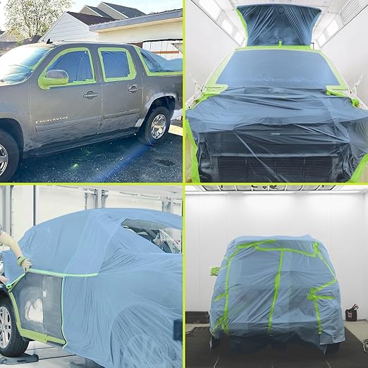 Pre-Taped Masking Film for Painting - 22" x 66' Painters Plastic Sheeting with Automotive Paint Tape and Drape for Covering Cars, Walls, Windows and Furniture Protection (3 Rolls)