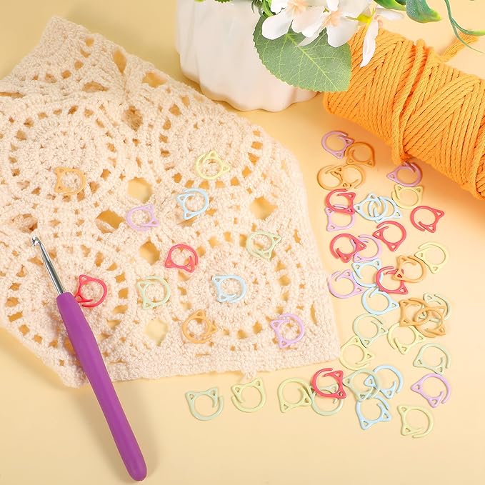MBAIYO 48pcs Cat Stitch Markers for Crocheting, Cat Metal Crochet Stitch Marker Ring Multicolor Knitting Stitchs Markers Spiral Crochet Stitchs Marker Set for DIY Weaving Knitting Sewing Tools
