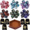 CiaraQ DND Dice Set, Double-Colors Polyhedral Dice (42 Pieces) with 6 Pattern Bags and PU Leather Tray for Dungeons Dragons D&D RPG MTG Table Games