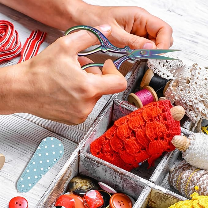 BIHRTC Stork Crane Scissors with Leather Cover Stainless Steel Scissors Bird Sewing Scissors Shears DIY Tools Dressmaker Small Scissors for Sewing Crafting Art Work Threading Needlework