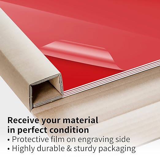 Trotec TroLase | 12"x24"x1/16", 4 Pcs | Gloss Red/White | 2 Ply | Modified Acrylic | Laser Engraving Double Color Plastic Sheet | Engraving Blanks for Laser, Saw, Guillotine | Made in USA
