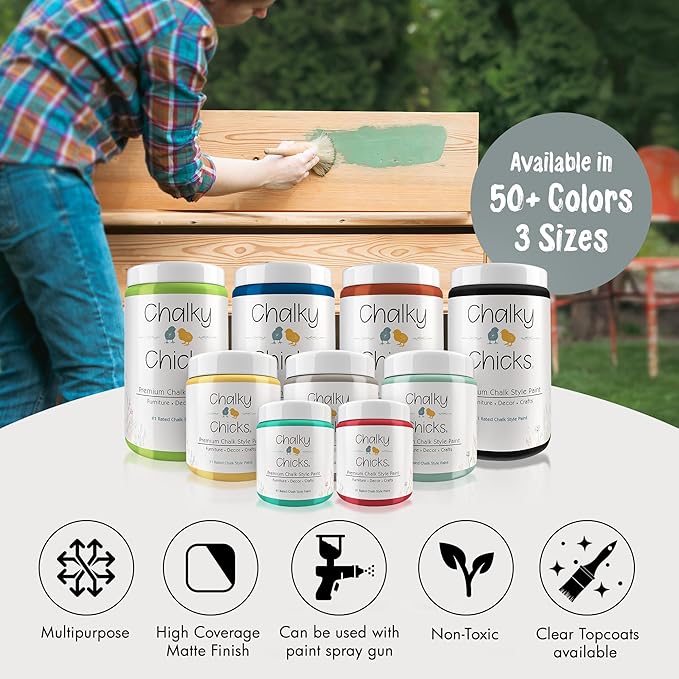 Chalky Chicks All-in-One Chalk Paint for Furniture or Cabinet - 16 Fl Oz - Matte Finish Sea Glass (Light Blue) for Metal, Wood Furniture Paint - No Sanding All-in-One for Home Decor & Crafts, USA Made