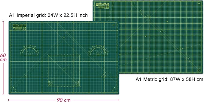 Self Healing Cutting Mat A1 24"x36" – Double Sided 5-Ply Craft Mat for Sewing, Quilting, Fabric, Scrapbooking – Green/Green