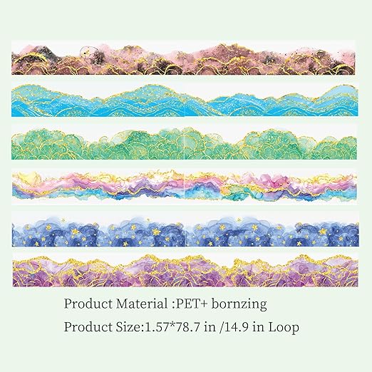 6 Rolls PET Tape Set for Journaling Supplies,Waterproof Washi Tape Stickers for Scrapbooking,Journaling Supplies,DIY Craft(Colour Paradise)