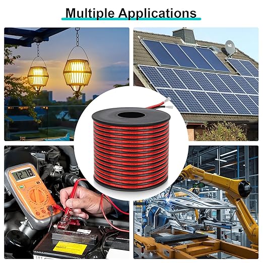 18 Gauge 2 Conductor PVC Tinned Copper Electrical Wires, 32.8FT/10M Red and Black Double Parallel Wire,0.82mm²，for DIY Projects, Home Electrical, Power Wiring,Car Speaker Wires, LED Wires.