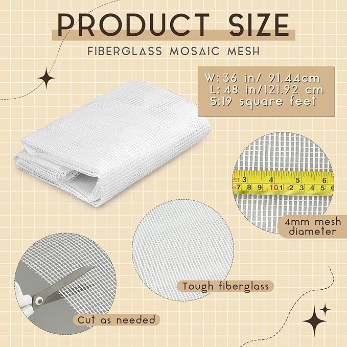 36" X 48" Mosaic Mesh for Back Mounted Tile Fiberglass Mosaic Mesh Backing Boast for Tile Installation Supplies Tools (Non Sticky)
