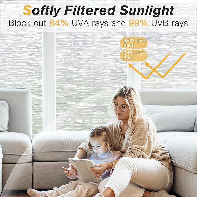 Haton Window Privacy Film, Frosted Glass Privacy Window Clings, Sun Blocking Frosting Opaque Coverings, Static Cling Removable Decorative Stickers for Home Door, Non-Adhesive 29.5" x 118.1"