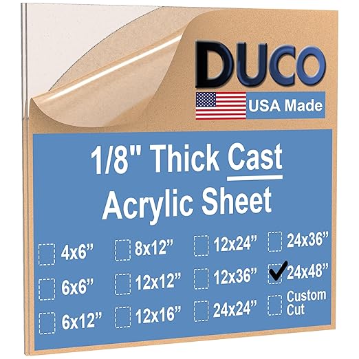 Duco USA-Made Clear Cast Acrylic Sheet 1/8 Inch Thick 24" x 48" - 2 Pack of Transparent Plexiglass Sheet - Lightweight Acrylic Board for Window Replacements, Displays, Signs, and More