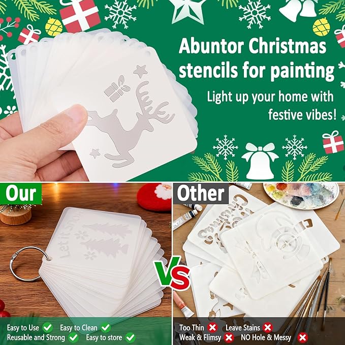 34pcs Christmas Stencils for Painting On Wood Reusable Xmas Stencils Set Holiday Templates for DIY Crafts Home Decor Art Projects