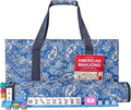 American Mahjong Game Set, 166 Quality White Tiles, 4 All-in-One Color Rack/Pushers, Mahjong Tile Set with Blue Printed Carrying Bag
