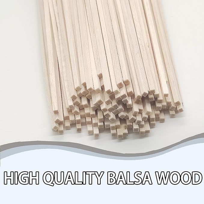 120Pcs Balsa Wood Sticks,Wood Strips Balsa Square Wooden Dowels Hardwood Unfinished Wood Sticks for Crafts DIY Projects Models Making Supplies (12” X 1/8” X 1/8” 120Pcs)